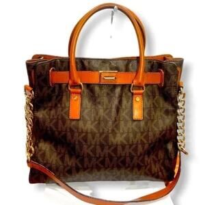 MICHAEL KORS Large Brown Signature Hamilton Logo North South Tote